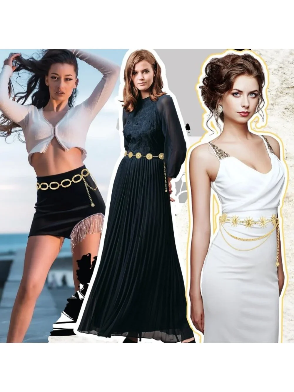 6 Pcs Gold Silver Multi-Layer Waist Chain Belt for Women - Adjustable Body